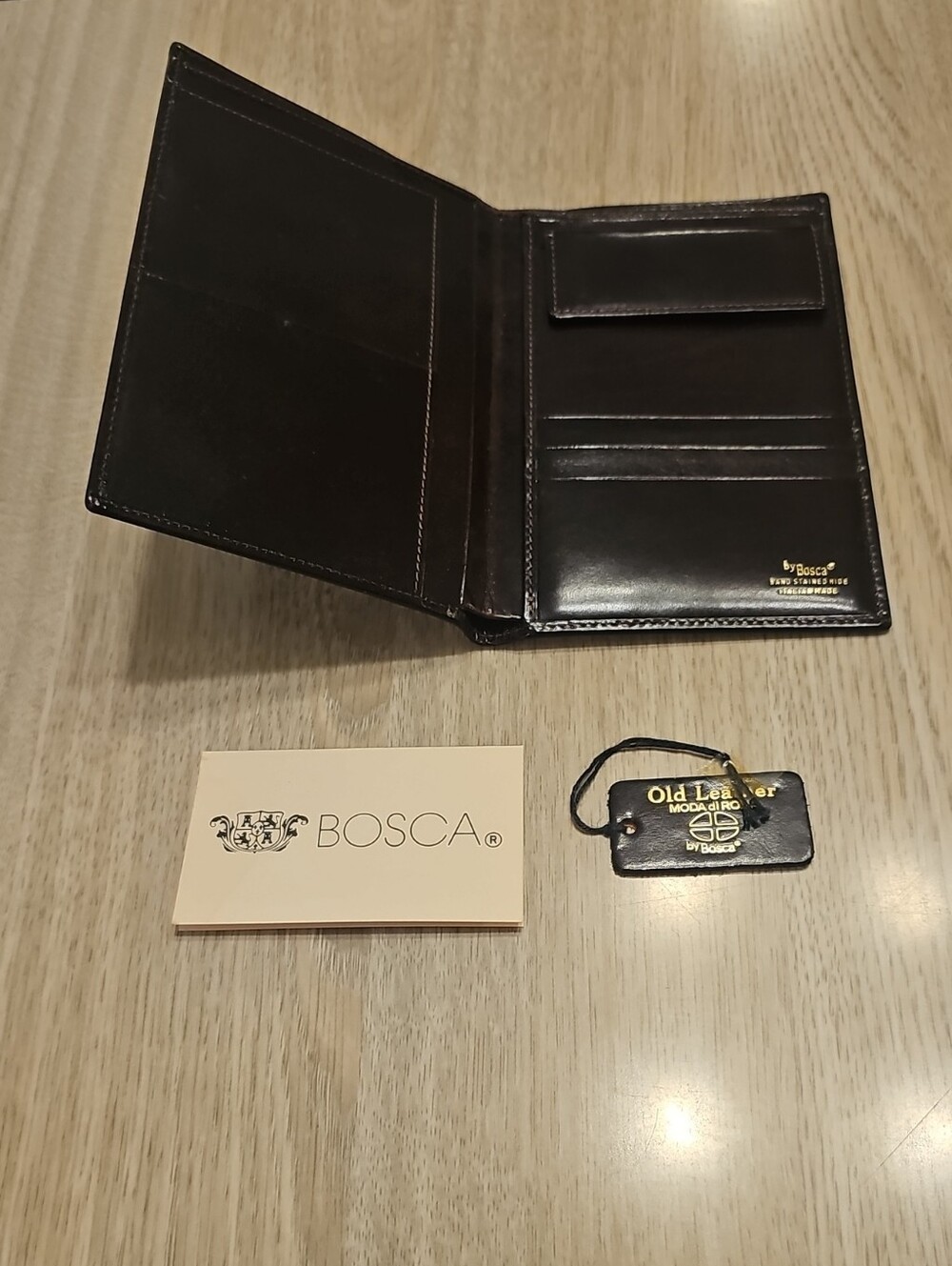 Bosca Black "Old Leather" Passport Holder/ Wallet